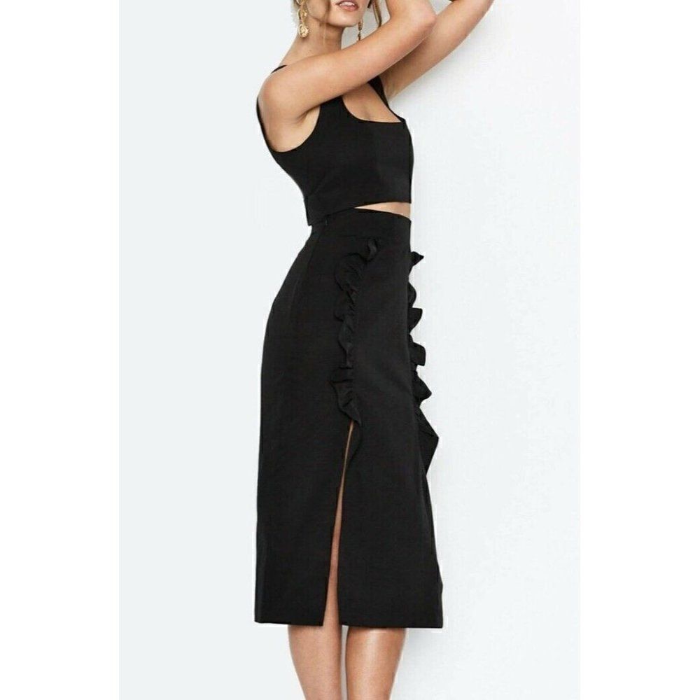 NEW ALICE MCCALL Sz US 2 MRS ROBINSON RUFFLE MIDI PENCIL SKIRT IN BLACK